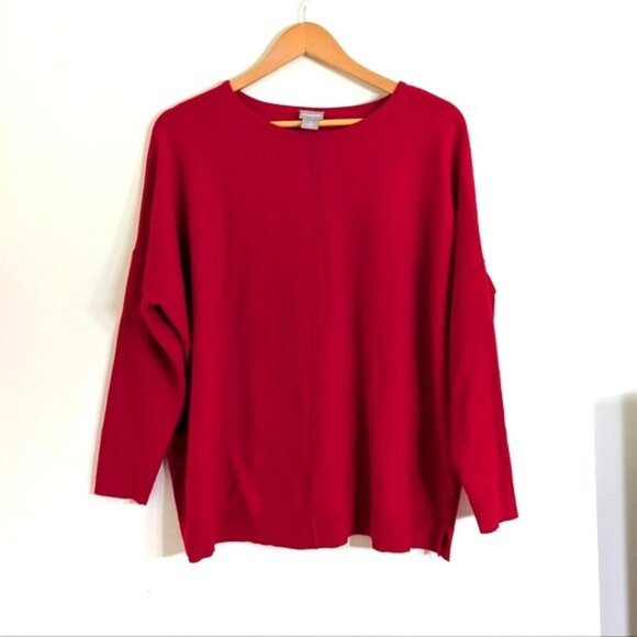 Chico's Red Boxy Oversized Sweatshirt with Round Neckline Size 3 (=XL) - Picture 1 of 4